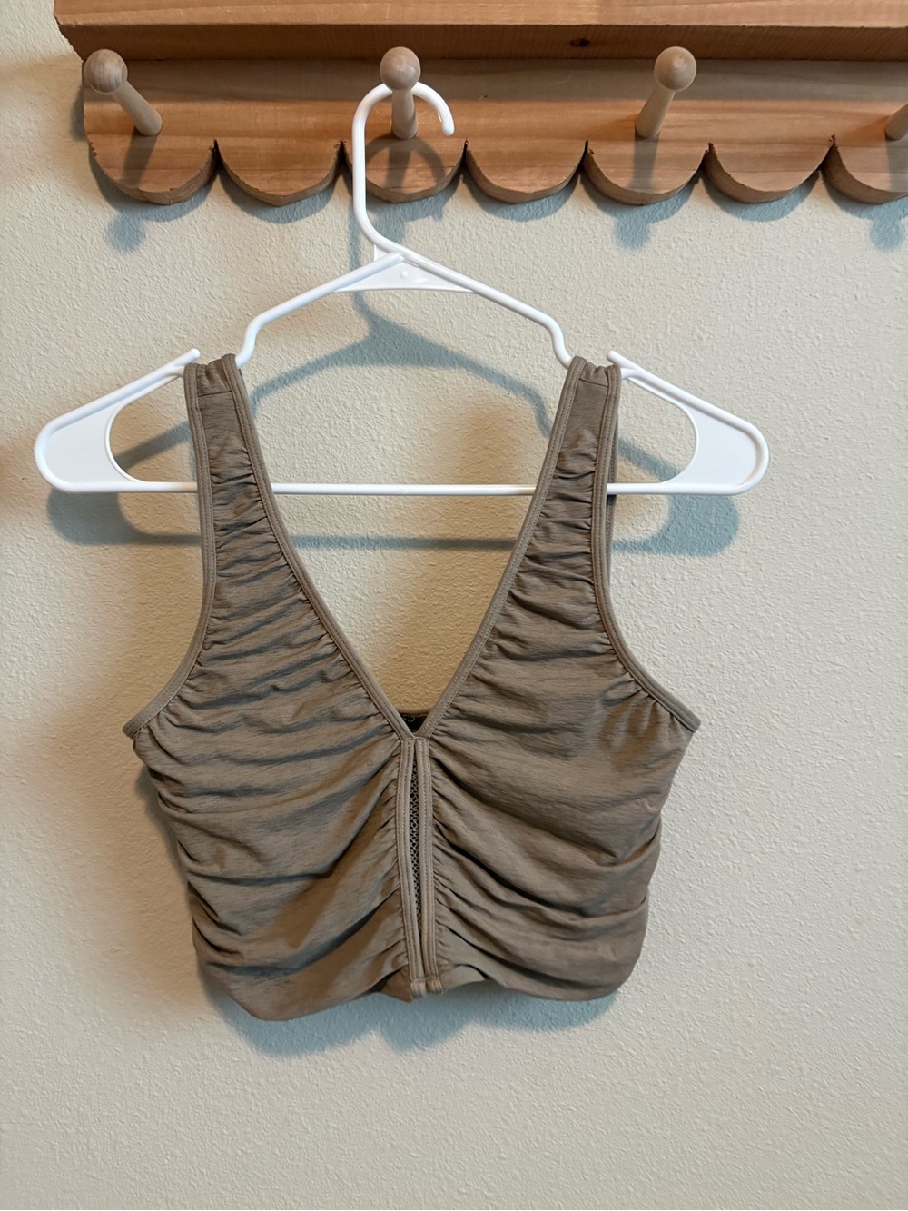 Free People Ruched V-Neck Crop Tank in Taupe